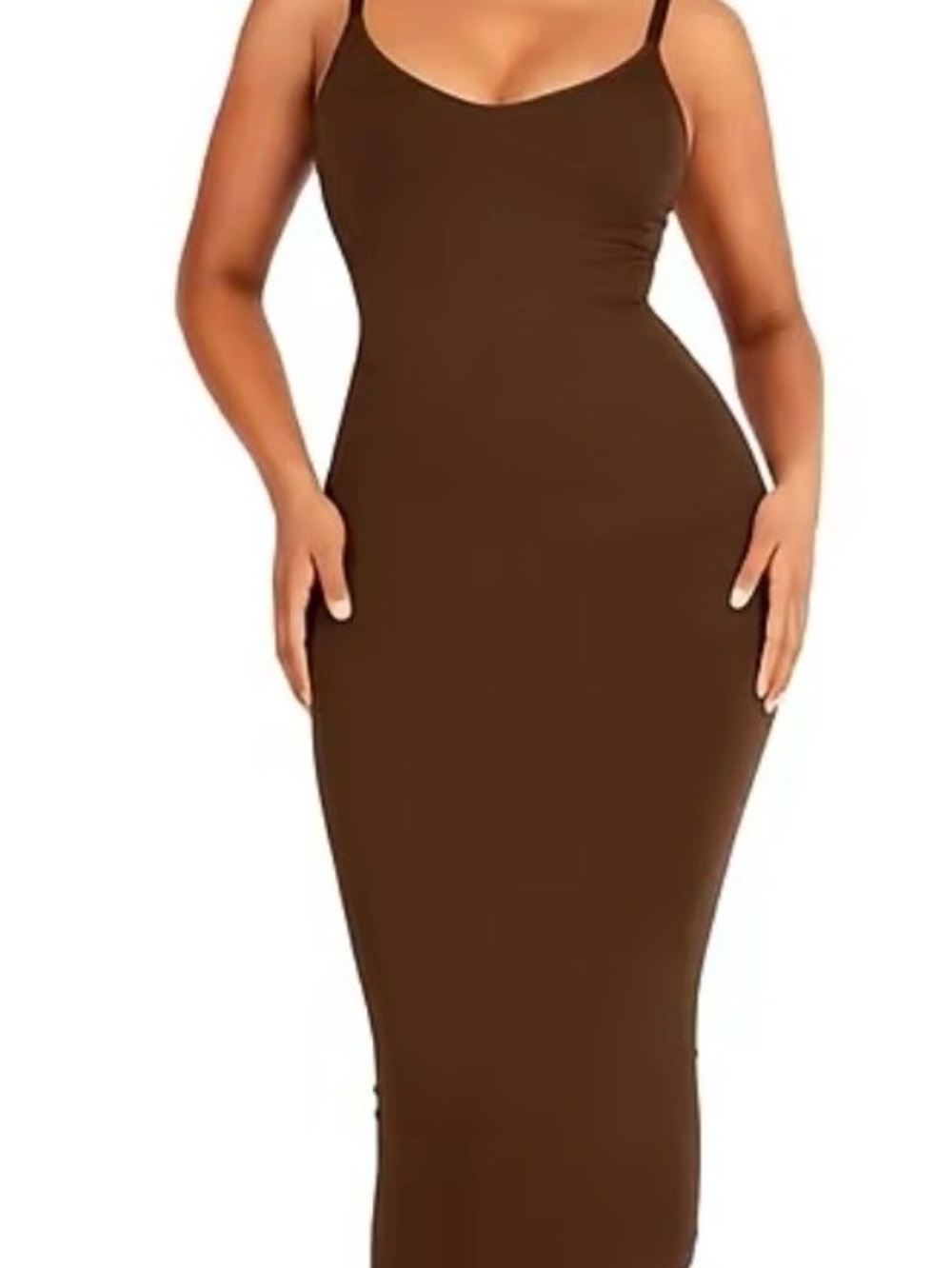 Brown Midi Slip Dress with Spaghetti Straps